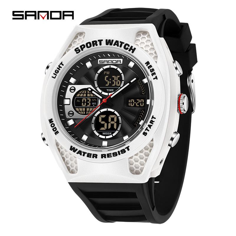Sanda Sports Waterproof Men's Multifunctional Large Dial Wristwatch with Alarm & Calendar