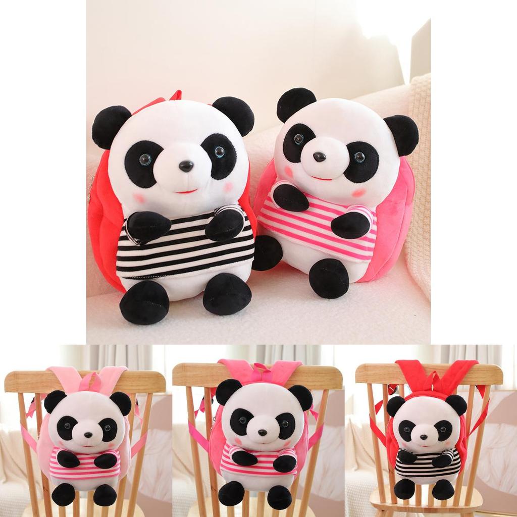 Cute Panda Cartoon Kids Backpack With Short Plush Material For School And Travel