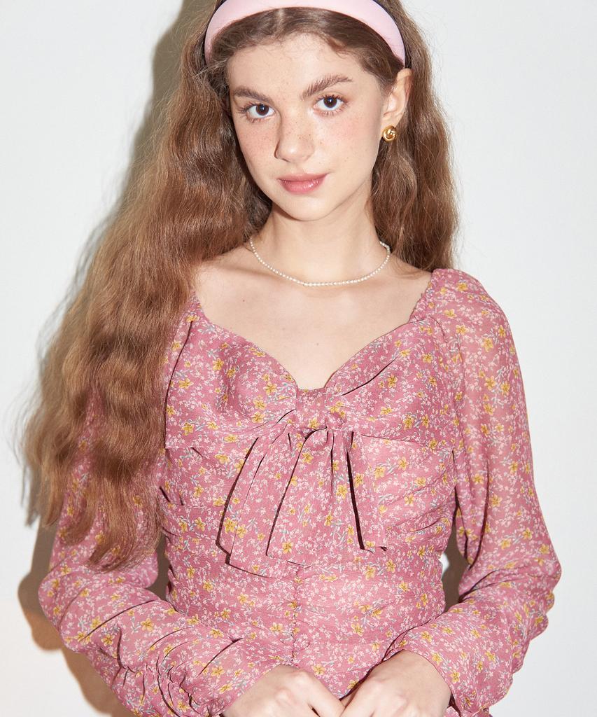 SALON DE YOHN Ribbon Point Shirring Dress_ Pink