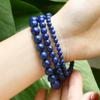 Natural Stone Lapis Round Beads Elastic Bracelet Bohemian Women's Trendy Handmade  Bangle Zircon Gift