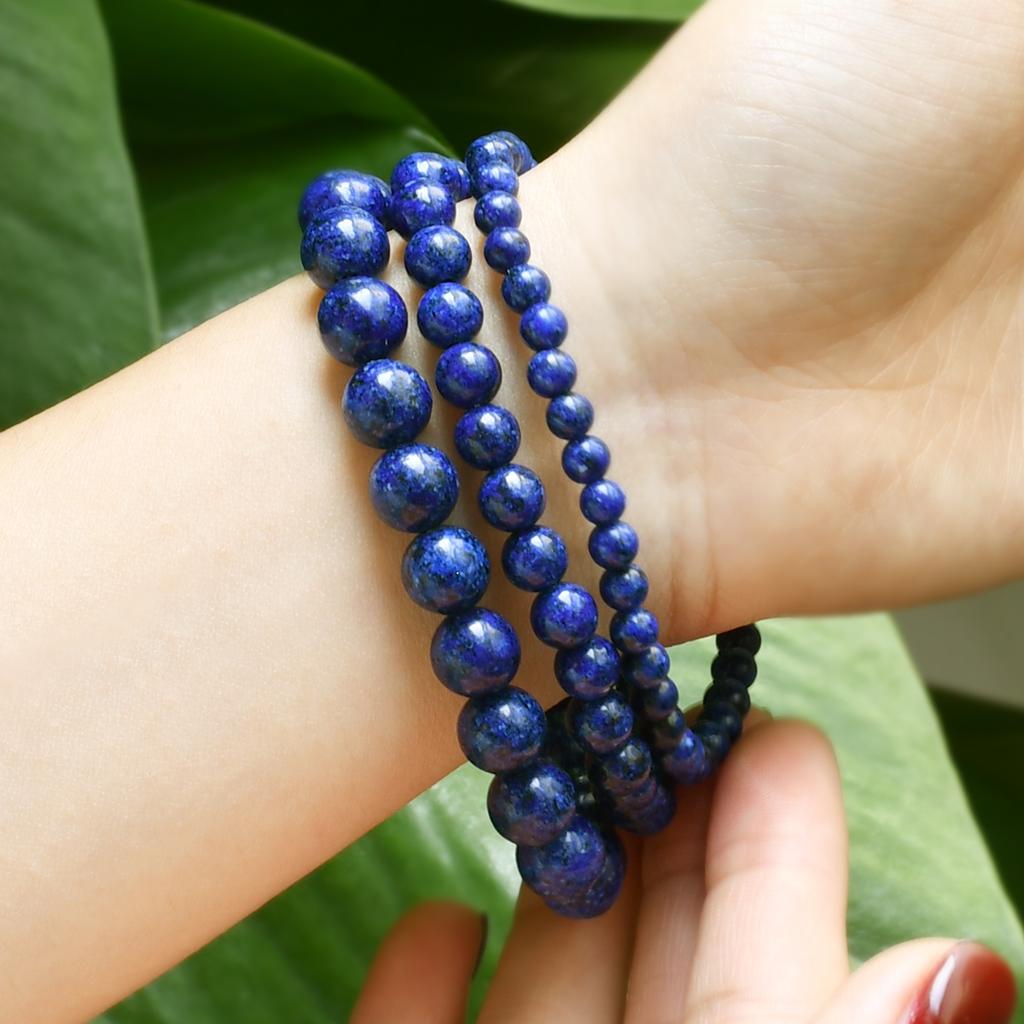 Natural Stone Lapis Round Beads Elastic Bracelet Bohemian Women's Trendy Handmade  Bangle Zircon Gift