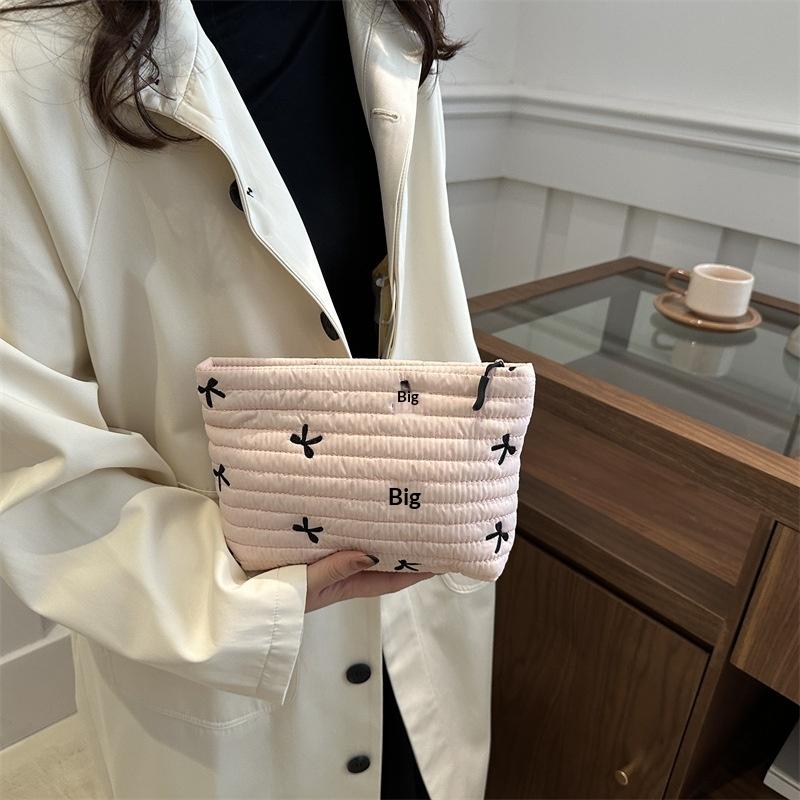Cute Makeup Bag With Zipper Large Capacity Cosmetic Bag Embroidery Bow Wash Storage Bag For Women Toiletry Pouch