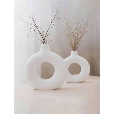 Keramisk vit munkvas 6 & 8 tum - Set om 2 | Dekorativ munkvas för torkade blommor och pampasgräs | Vaser för modern heminredning,