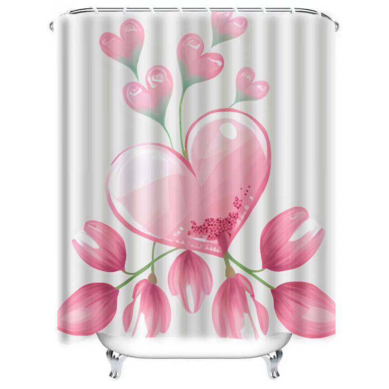 Pink Heart Flower Shower Curtain - Romantic Bathroom Decor