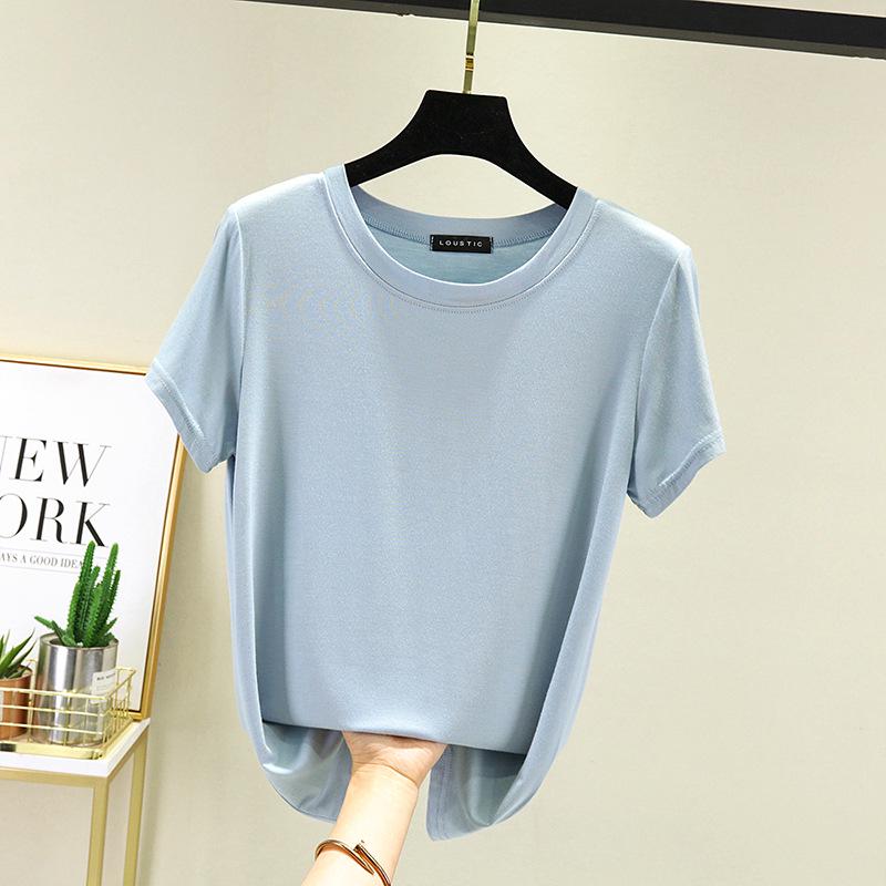 Camiseta Modal de Cor Sólida Feminina - Manga Curta Básica de Verão