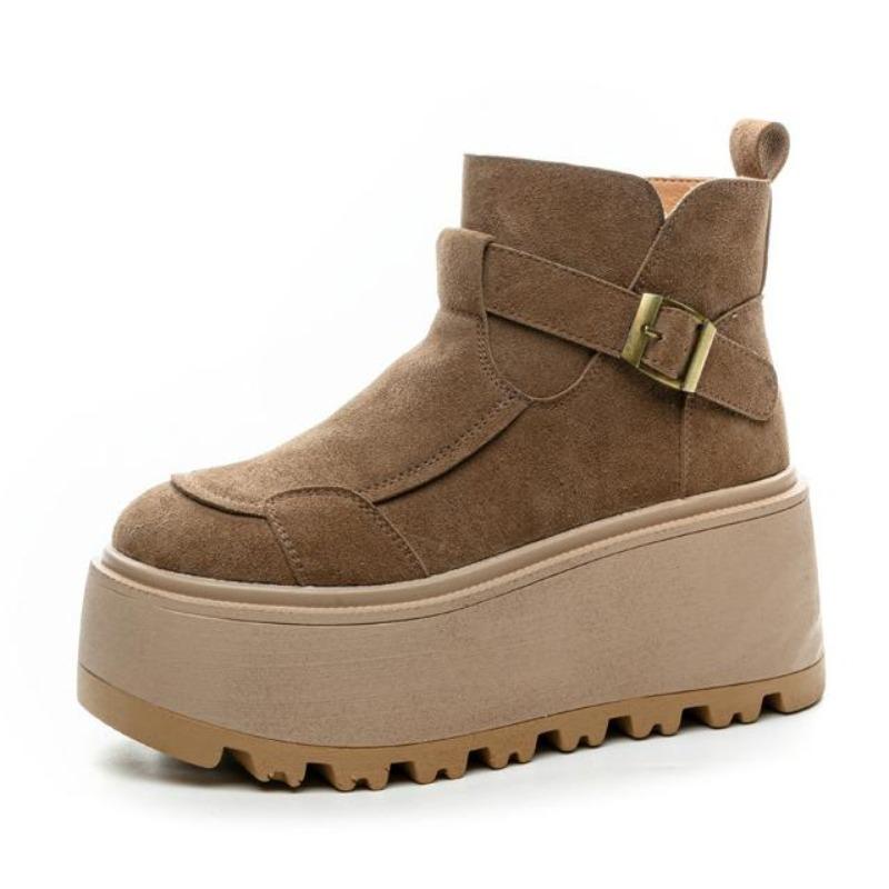 Fashion 8CM Suede Cow Genuine Leather Fashion Women Ankle Booties Spring Shoes Chimney Platform Wedge Winter Warm Plush Autumn Boots