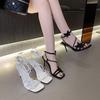 ZA2025 summer new butterfly high-heeled sandals women's simple square head one-word buckle high-heeled shoes medium-heeled women's shoes