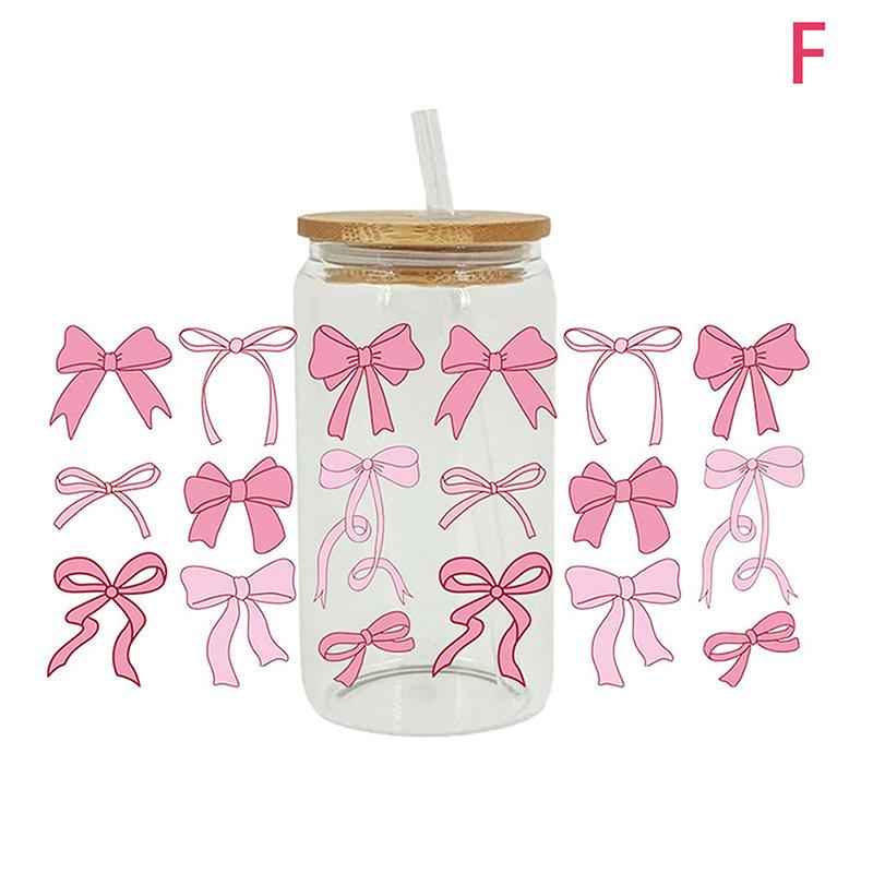 Autocolant UV DTF cu funde fluide pentru cutii de bere de 16 oz, panglici Pretty Love, drăguț model feminin, pentru cutii de bere, model UV DTF