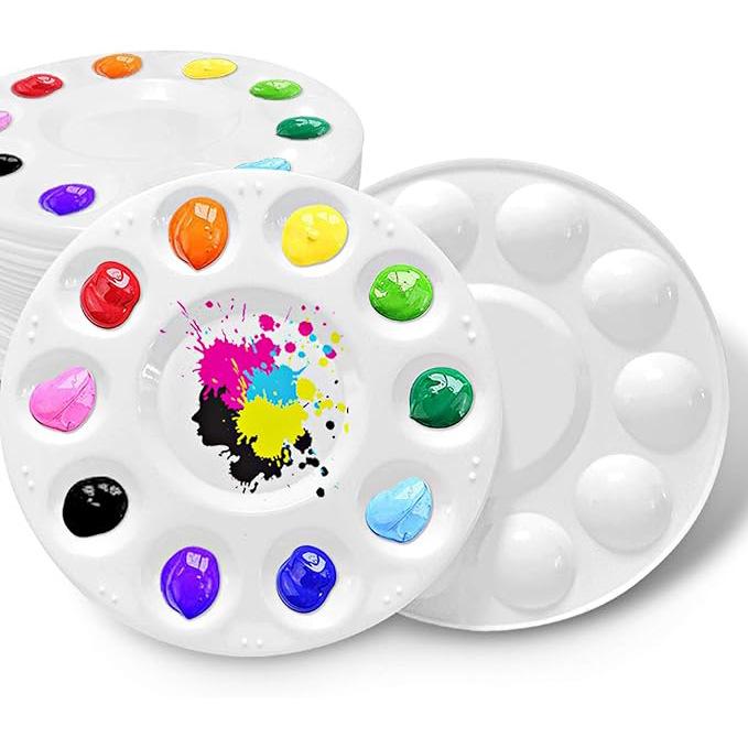 "Children's White Plastic Painting Palette: Plum-Shaped Acrylic & Watercolor Tray"