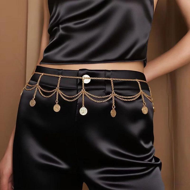 Ethnic Style Metal Retro Coin Waist Chain Women'S Adjustable Dress Waist Seal Love Butterfly Flower Fringed Belt