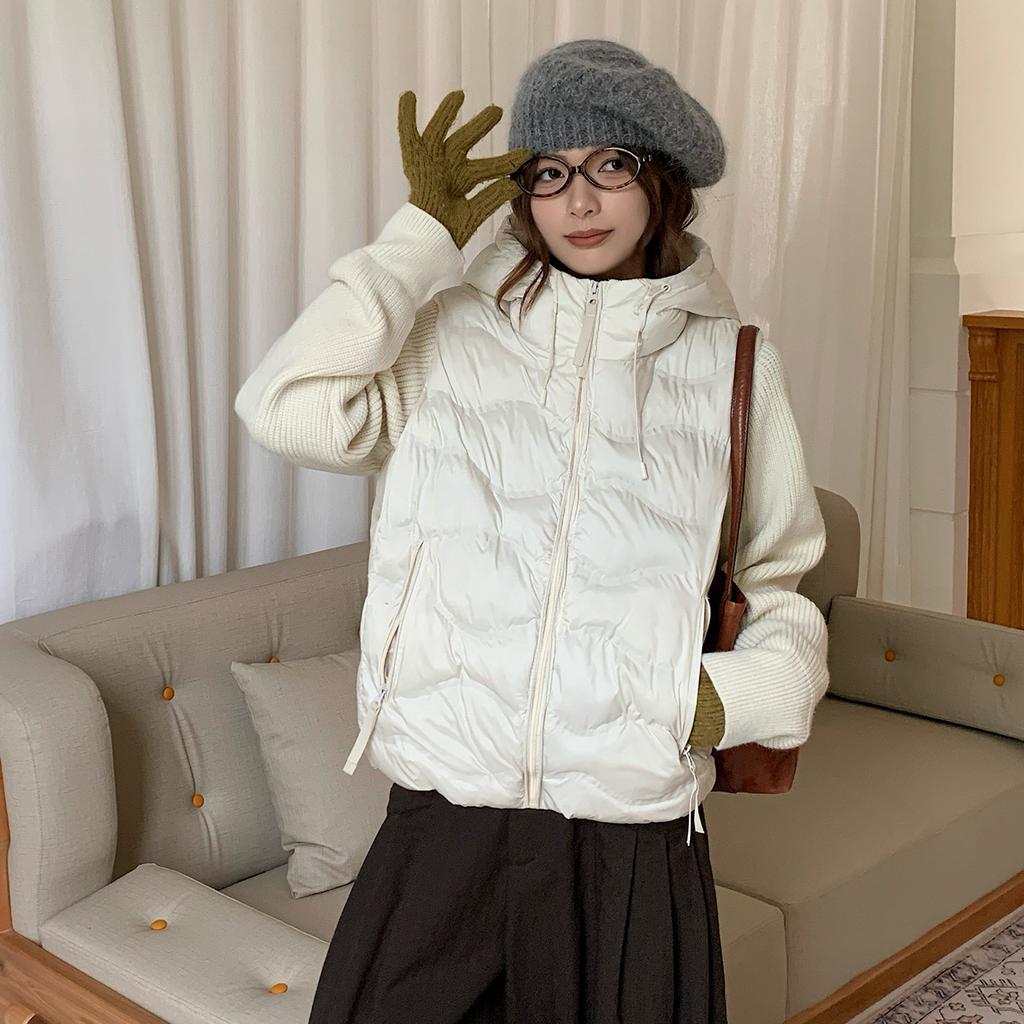 Fake two-piece cotton-padded jacket for women's winter new cotton-padded clothing for women's short short knitted splicing cotton-padded jacket, light