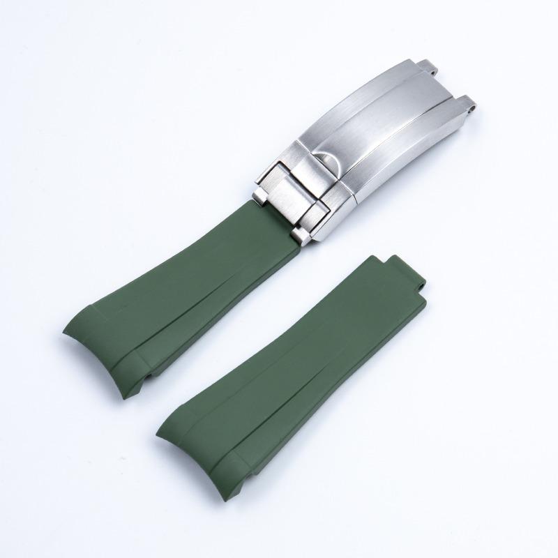 19mm 20mm Curved End FKM Fluororubber Rubber Watchband Fit for Rolex Submariner Daytona Explorer Black Orange Diver Watch Strap