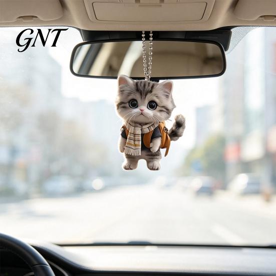 Kawaii Cat Keychain Accessories Acrylic Car Hanging Decor, Cute 2D Flat Rearview Mirror Small Figurine Pendant, Accessories, Creative Gifts for Teens