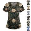 Plus Size Printed Scrub Working Uniform Tops For Women's V-neck Print Short Sleeve Fun T-shirts Workwear Tee With Pockets
