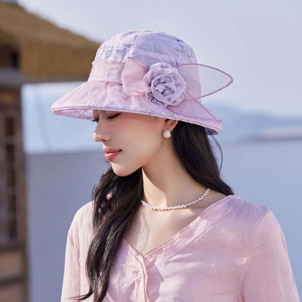 Portable Floral Fisherman Hat Folding Sunscreen Basin Hat Panama Hat Thin Bow Sunshade Cap Spring