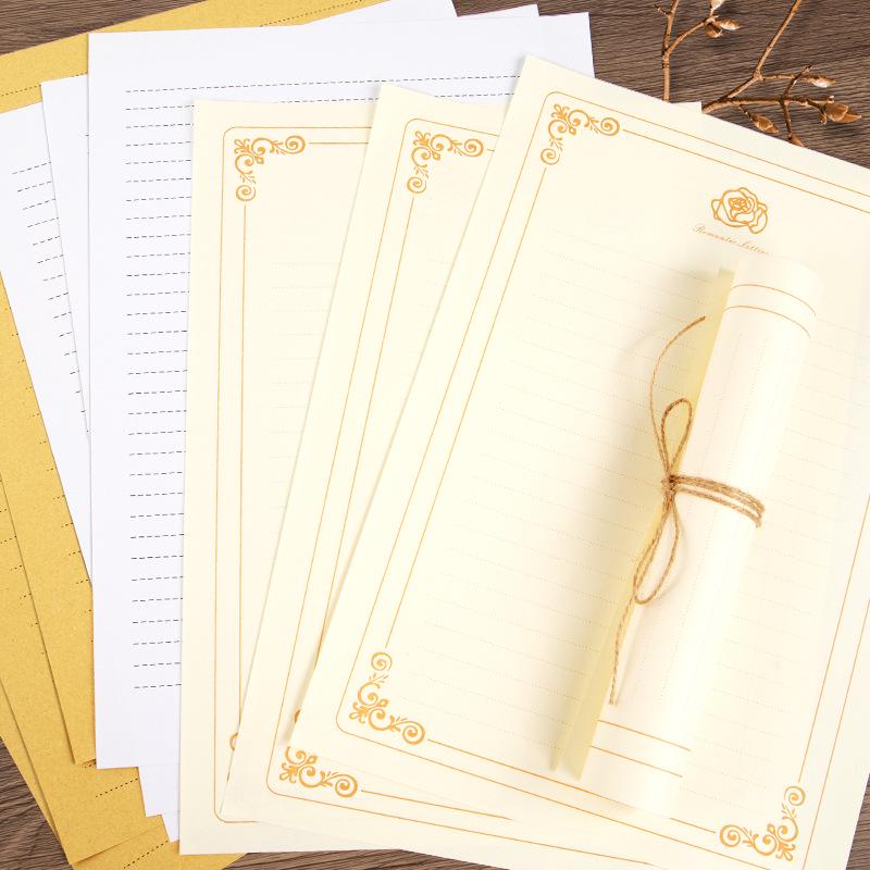 Retro Lined A4 Kraft Paper - Handwritten Love Letter for Boyfriend/Girlfriend - Chinese Style with Single Rose Design