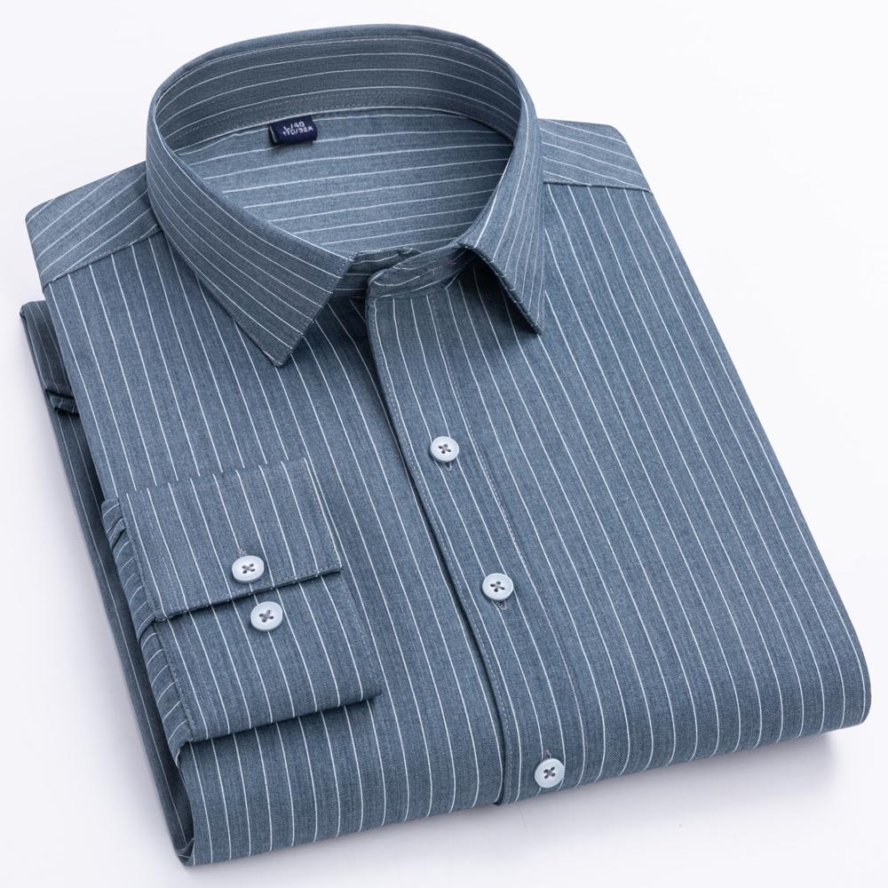 

Мужская классическая рубашка с длинным рукавом в полоску с широким воротником, без кармана, всесезонная, удобная, тянущаяся, формальная, для офиса, для собеседования, на пуговицах 2XL