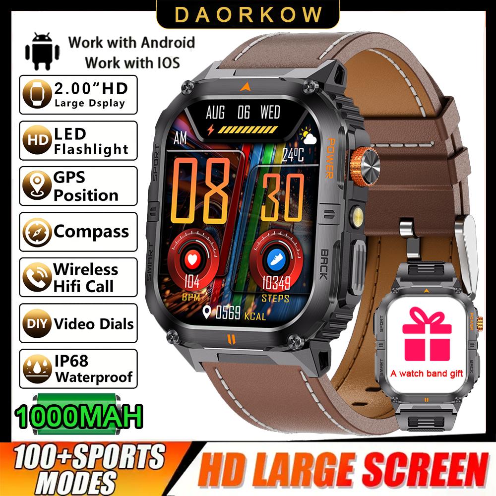 1000mAh Super Capacity Battery Adult Men Smart Watch 2.0-inch Large Screen Bluetooth Call IP68 Waterproof SmartWatch Sports