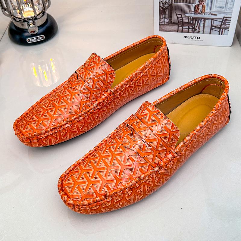 Luxury Orange Loafers Shoes For Men Trendy Casual Leather Men's Shoes Sale Classic Comfortable Flat Moccasins Man Boat Shoes