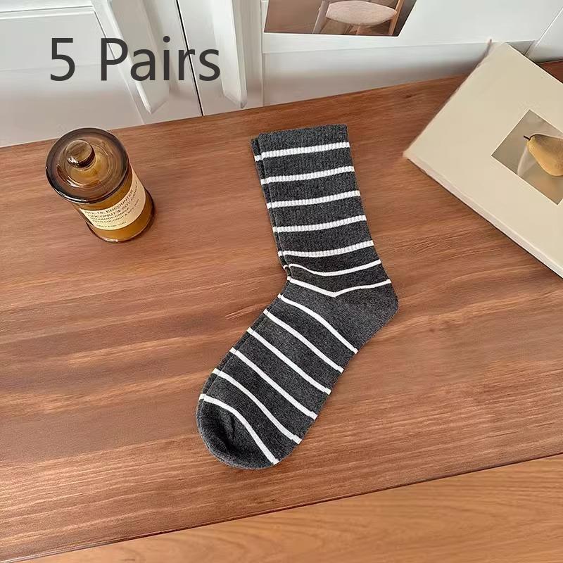 

5 пар женских осенне-зимних полосатых носков средней длины из хлопка 5 Pairs серый