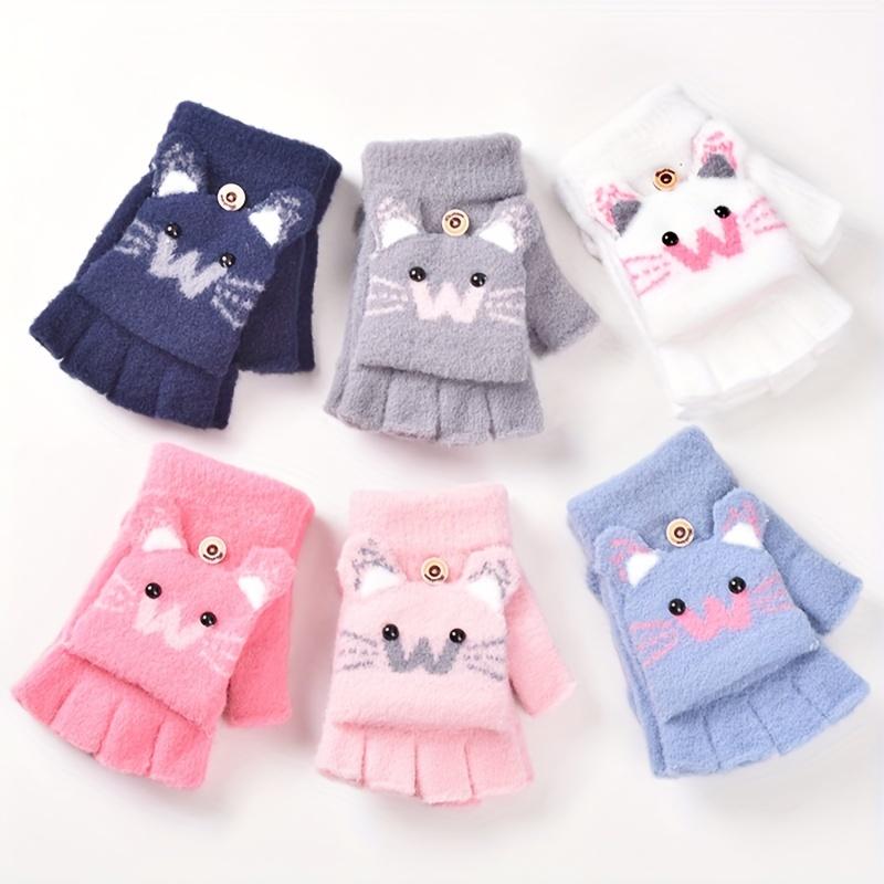 Fleece Knitted Gloves for And with Half Finger Cute Cartoon Thickened Flap To Keep Warm In Autumn and Winter Korean Version To Prevent Cold