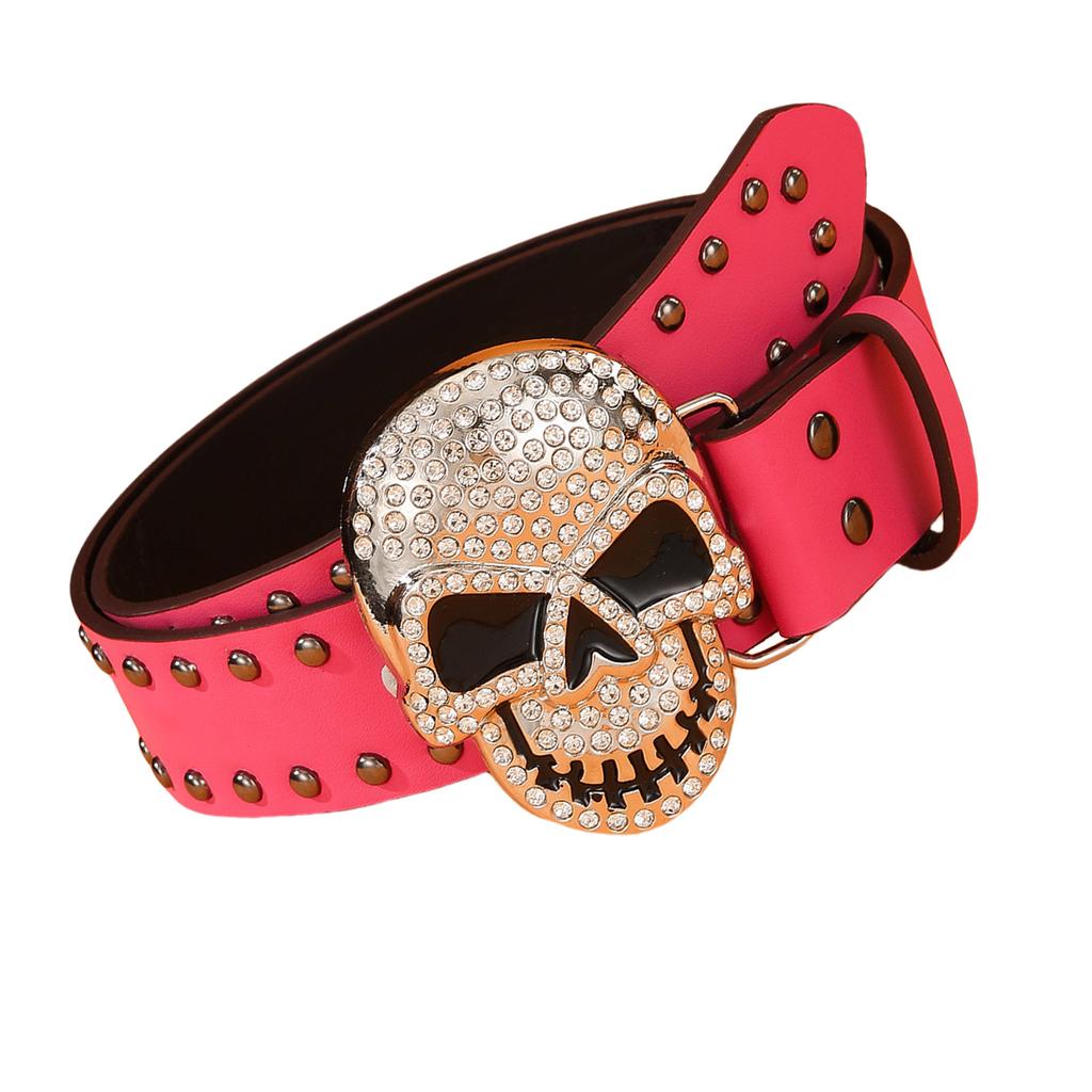 Punk Skull Buckle Belt for Pants Rhinestone Bukle Belt for Jeans Street Dance Belt Women Men Unisex Waist Accessories