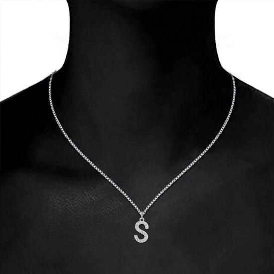 

RSINC Silver Plated Simple Rhinestone English Alphabet S Pendant Long Sweater Chain for Men and Women 4511115729183