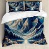 Mountain River Soft Duvet Cover Set Quen Sized Dimensions,Retro Adventure Theme Warm Comforter Cover Nature Scenery Beding Set Young Boys Young Girls