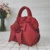 1pc Bowknot Ladies Handbag New Solid Color Top Handle Middle Bag With Zipper Summer Purse - Red and Light Green Floral Design, Polyester Material