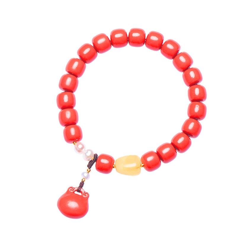 Cinnabar Peace Lock Natural Amber Pearl Purple Gold Sand Imperial Sand Bracelet Jewelry Women's Gift New Style