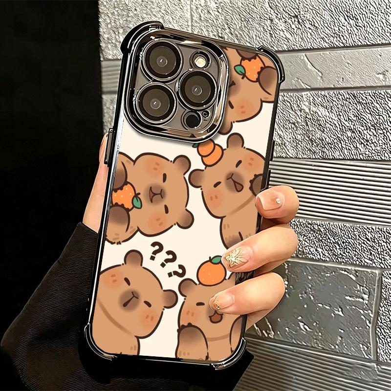 Funny Capybara Cartoon Cute Plating Phone Case For Iphone 16 17 Pro Max Air 16E 14 15 Plus 12 13 Mini Anti-Fall Airabag Cover