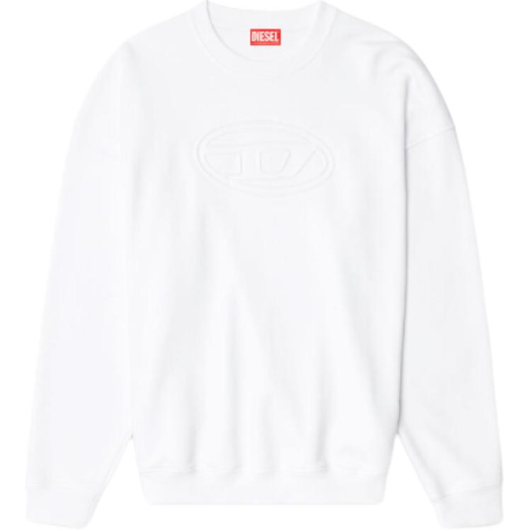 Diesel FW24 Embroidered Logo Solid Color Round Neck Drop Shoulder Long Sleeve Sweatshirt Men Sweatshirt White A037900JYYJ-100