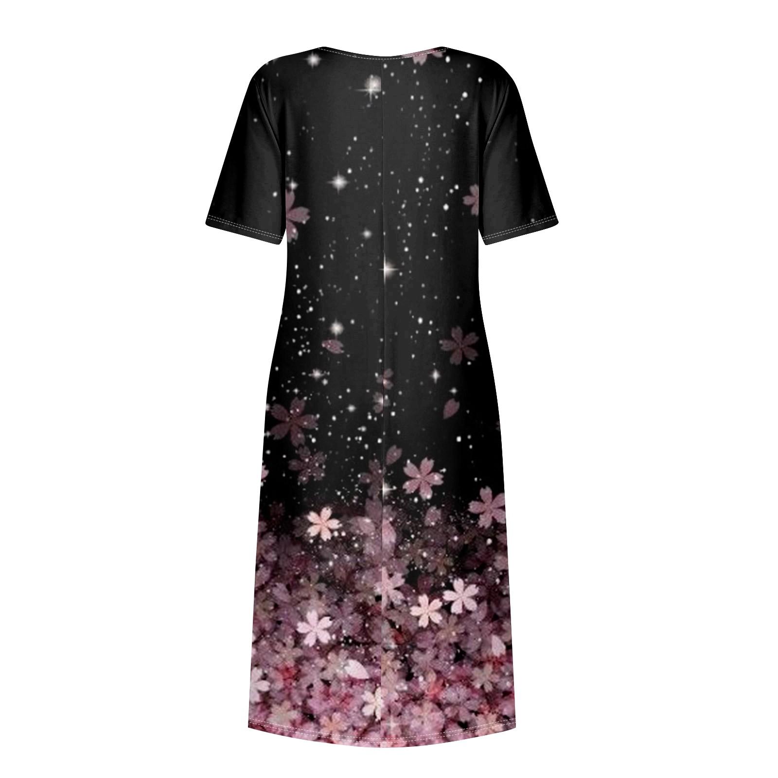 Женское летнее повседневное модное платье с коротким рукавом и карманом с круглым вырезом — фото 5