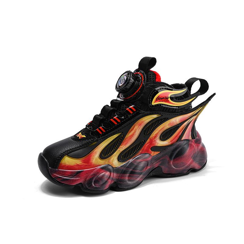 

2025 straight out leather children s running shoes rotating buckle boss commemorative basketball shoes non-slip platform sports shoes 41