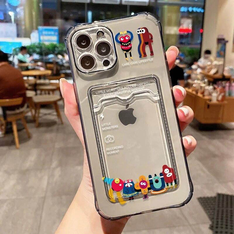 

Забавный чехол для телефона Monster для iPhone 11, чехол для iPhone 14 Pro 12 13 15 Pro Max XR XS 7 8 Plus SE, прозрачный чехол-держатель для слота для карт For iPhone 14 Pro