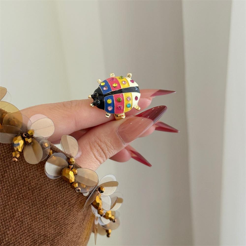 Rhinestone Chunky Enamel Ring Geometric Painting Ring Cute Insect Drip Oil Ring  Party