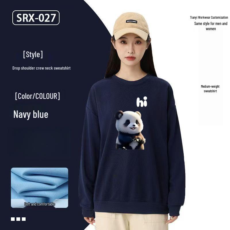 Custom Panda Pattern Heavyweight Long Sleeve Crew Neck Sweatshirt for Milk Tea Shop Workwear