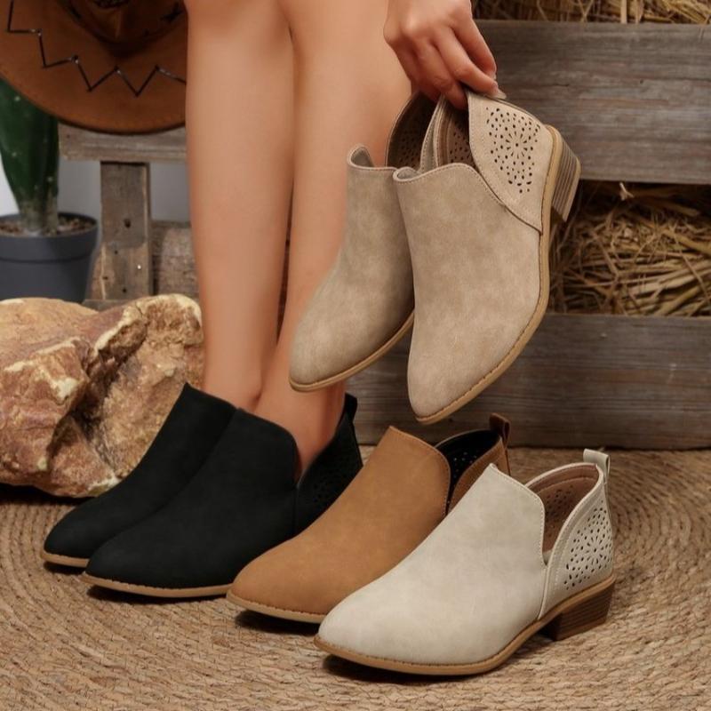 Fashion Comfortable Low Heels Thick Heel Booties Women Plus Zipper Heeled Ankle Boots 2025 Women Boots Autumn Pointed Suede Shoes