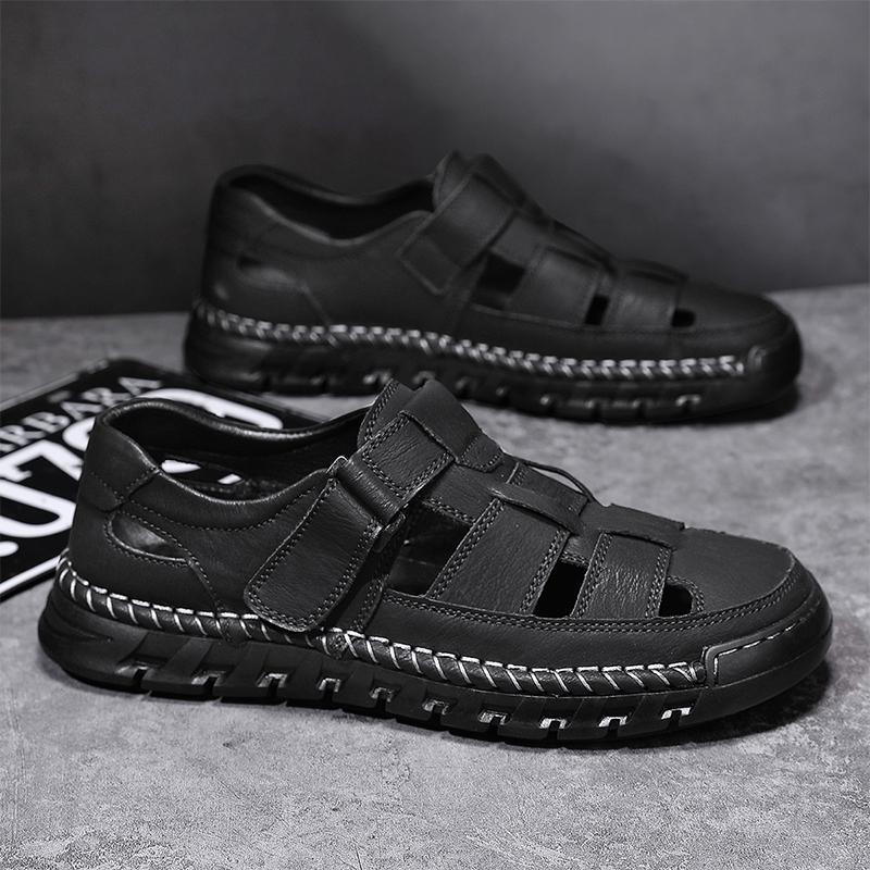 Men's Closed Toe Sandals Large Size Genuine Leather Casual Sandals Outdoor Hiking Sandals Hand Sewn Casual Sandals