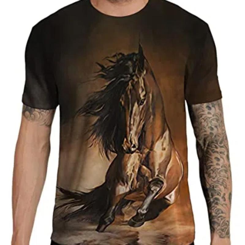 

Красочные футболки с 3D-принтом «Лошадь», летние модные повседневные топы, футболки 6XL