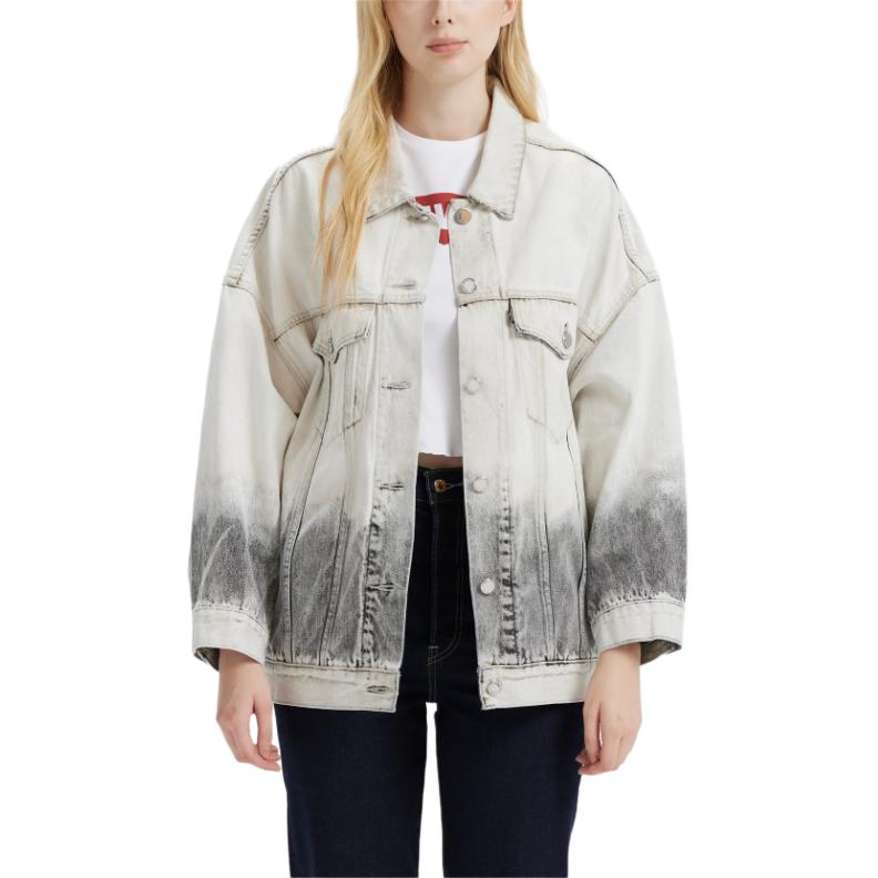 Levis Loose Casual Comfortable Lapel Single-Breasted Long Sleeve Denim Jacket Women Jackets Gray 002YY-0001