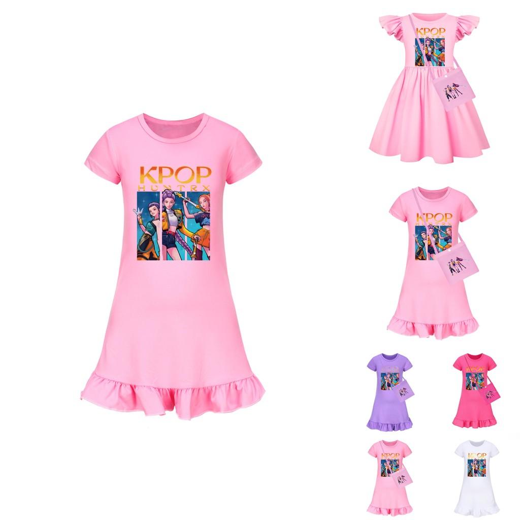 Vestido de Dormir Curto Kpop Demon Hunters Girl com Barra Franzida Para Conforto Ki