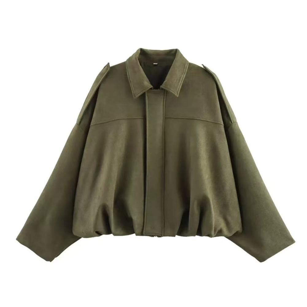 Damen Bomberjacke Frühling Herbst, Fledermausärmel Samtmantel, Lässige Reißverschluss Lockere Oberbekleidung