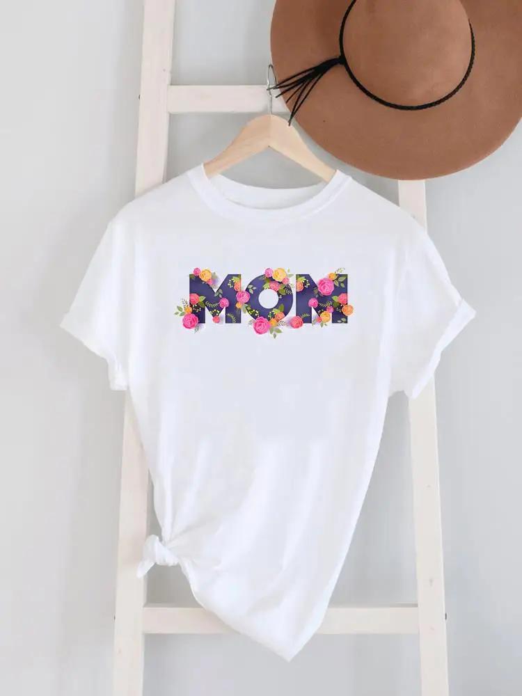 Cute Leopard Print Letters Mom Mom Print Summer Womens Short Sleeve White Short Sleeve Tshirt Womens Summer Trend Tops S