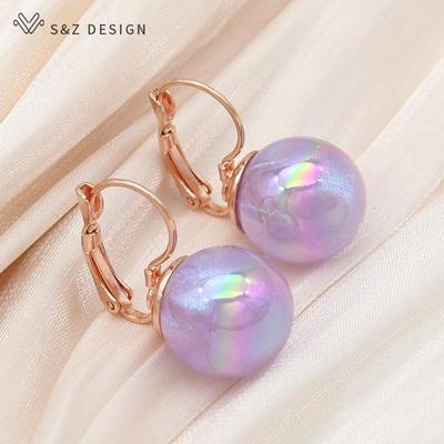 Mode Rose Gold Farbe Runde Bunte Perlen Tropfen Ohrringe Für Frauen Hochzeit Elegante Schmuck Geschenk Trendy Eardrop