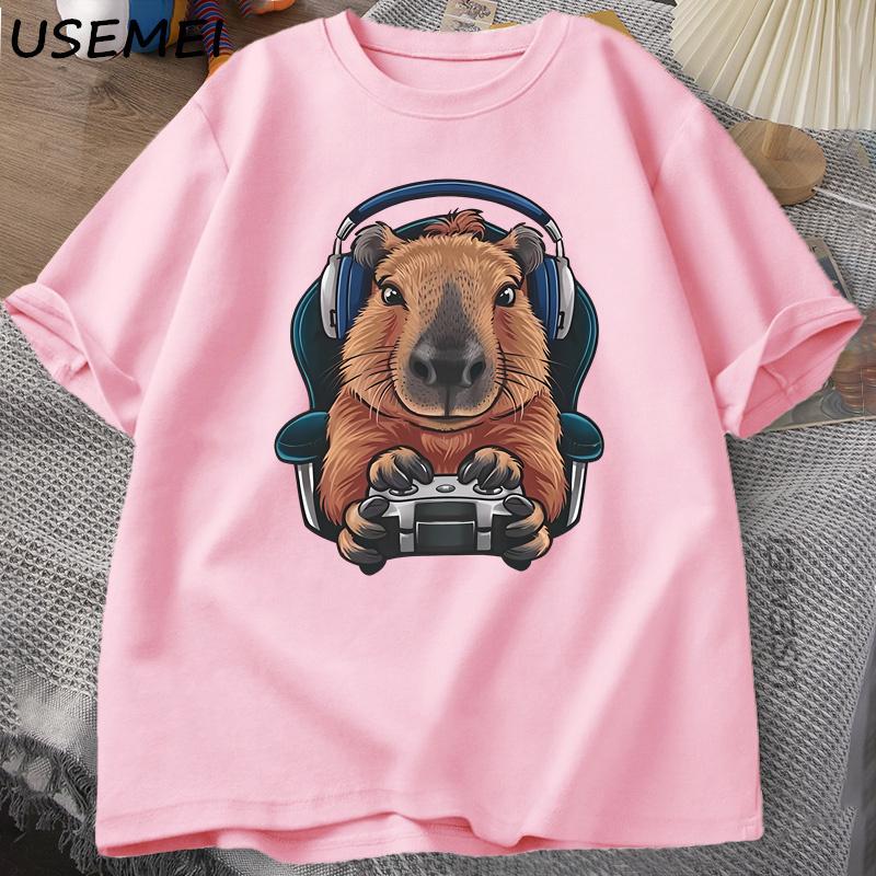 Unisex Gamer Capybara Shirt Capybara Tank Top Graphic Cute Rodent Tshirt Funny Animal Gaming with Controller Unique