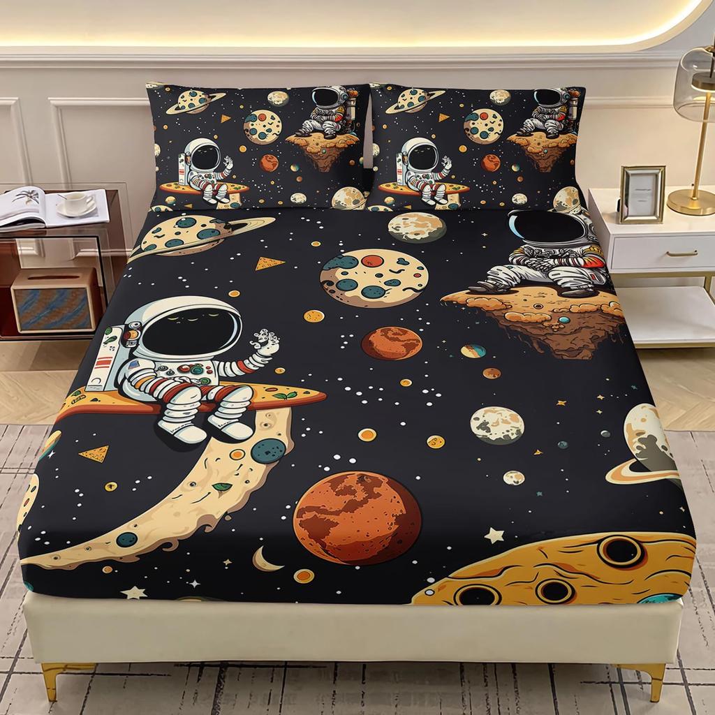 Cat Astronaut Pattern Mattress Three-Piece Digital Printing Mattress Bedding Set Adult Children