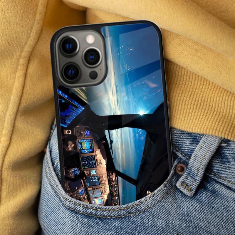 Cool Airplane Cockpit Soft Phone Case for iPhone 17 Air 16e Pro max 15 Pro 13 14 Plus 11 12 MagSafe Magnetic Coque