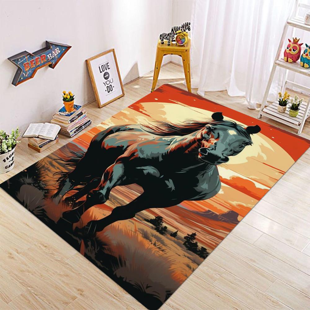 Vintage Oil Painting Horse Carpet Mat Anti Slip Floor Mats for Art Design Living Rooms and Bedrooms Colorful Home Decor Carpet