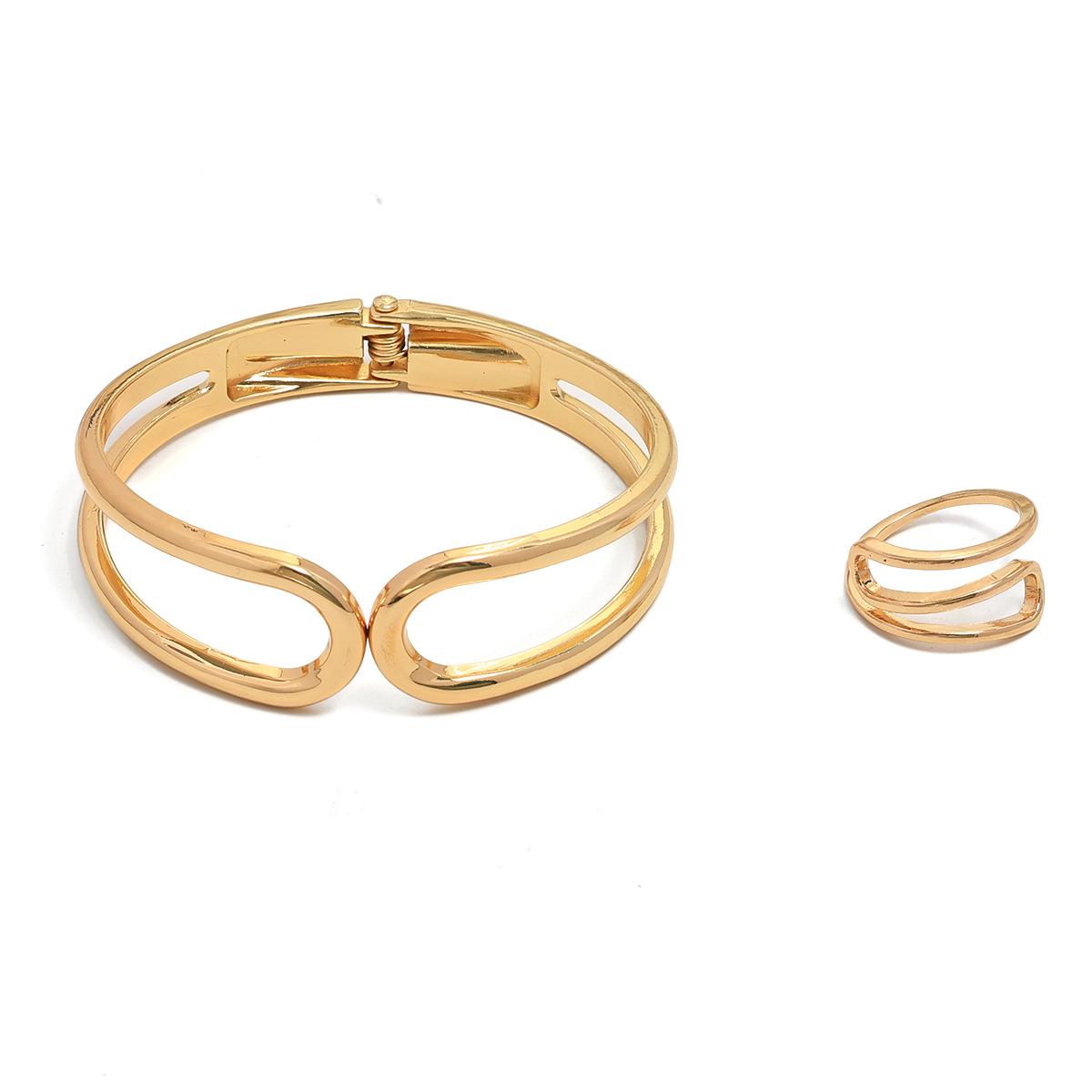Versatile metal line geometric round hollow bracelet ring jewelry set